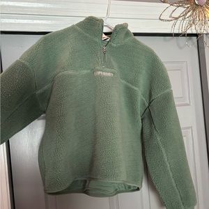 Superdry Teal and Pink Embroidered Borg Half Zip Teddy Sweatshirt
